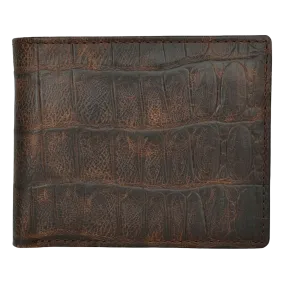 3D Belt Men's Brown Leather Gator Print Bi-Fold Wallet