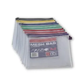 A4 Mesh Bag - Extra Strong with Zipper - Pack of 12 Assorted Colours