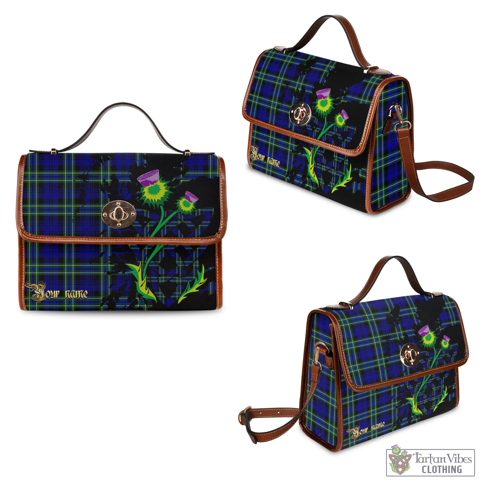 Arbuthnot Modern Tartan Waterproof Canvas Bag with Scotland Map and Thistle Celtic Accents