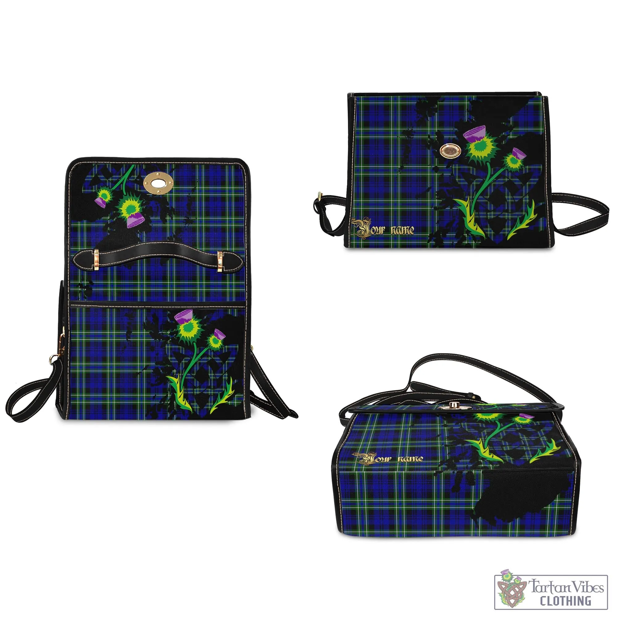 Arbuthnot Modern Tartan Waterproof Canvas Bag with Scotland Map and Thistle Celtic Accents