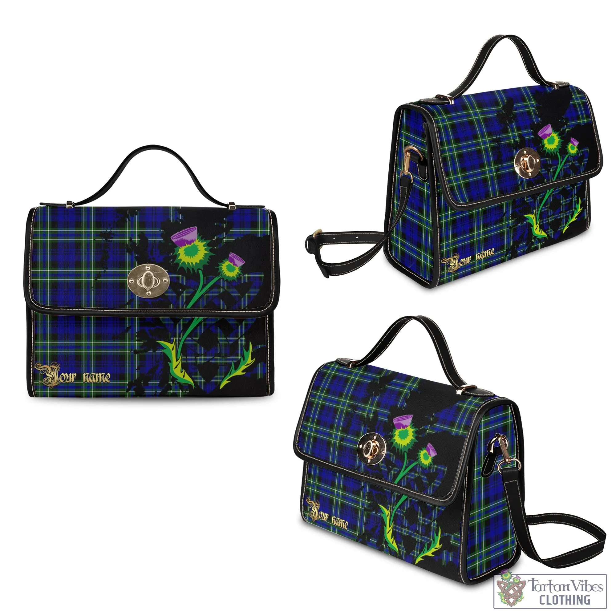 Arbuthnot Modern Tartan Waterproof Canvas Bag with Scotland Map and Thistle Celtic Accents