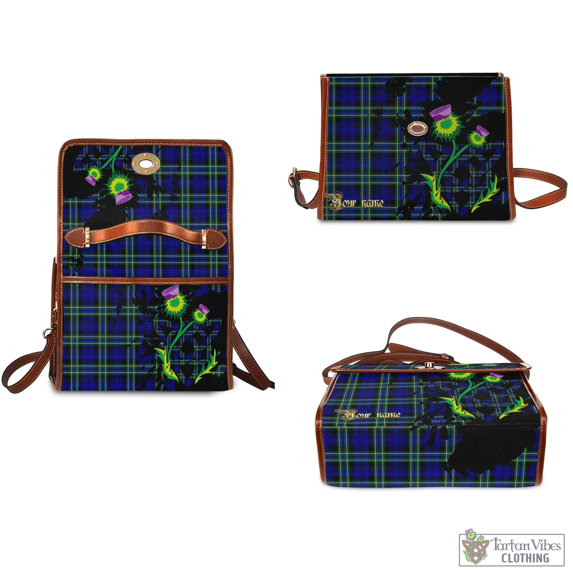 Arbuthnot Modern Tartan Waterproof Canvas Bag with Scotland Map and Thistle Celtic Accents