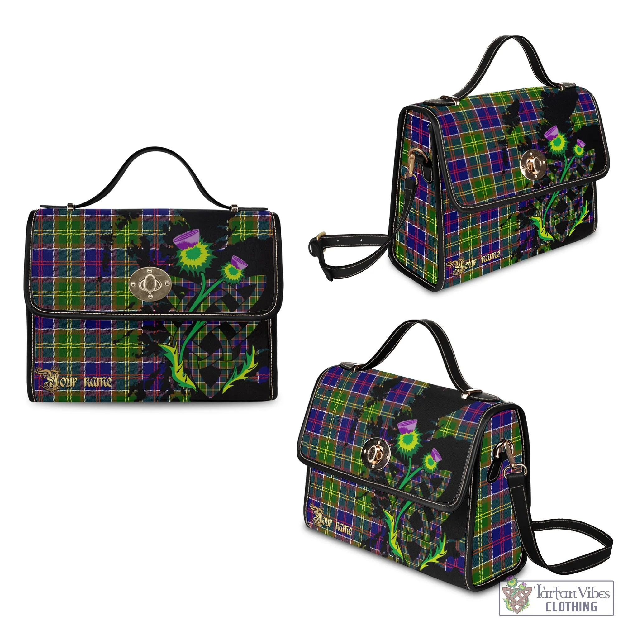 Arnott Tartan Waterproof Canvas Bag with Scotland Map and Thistle Celtic Accents