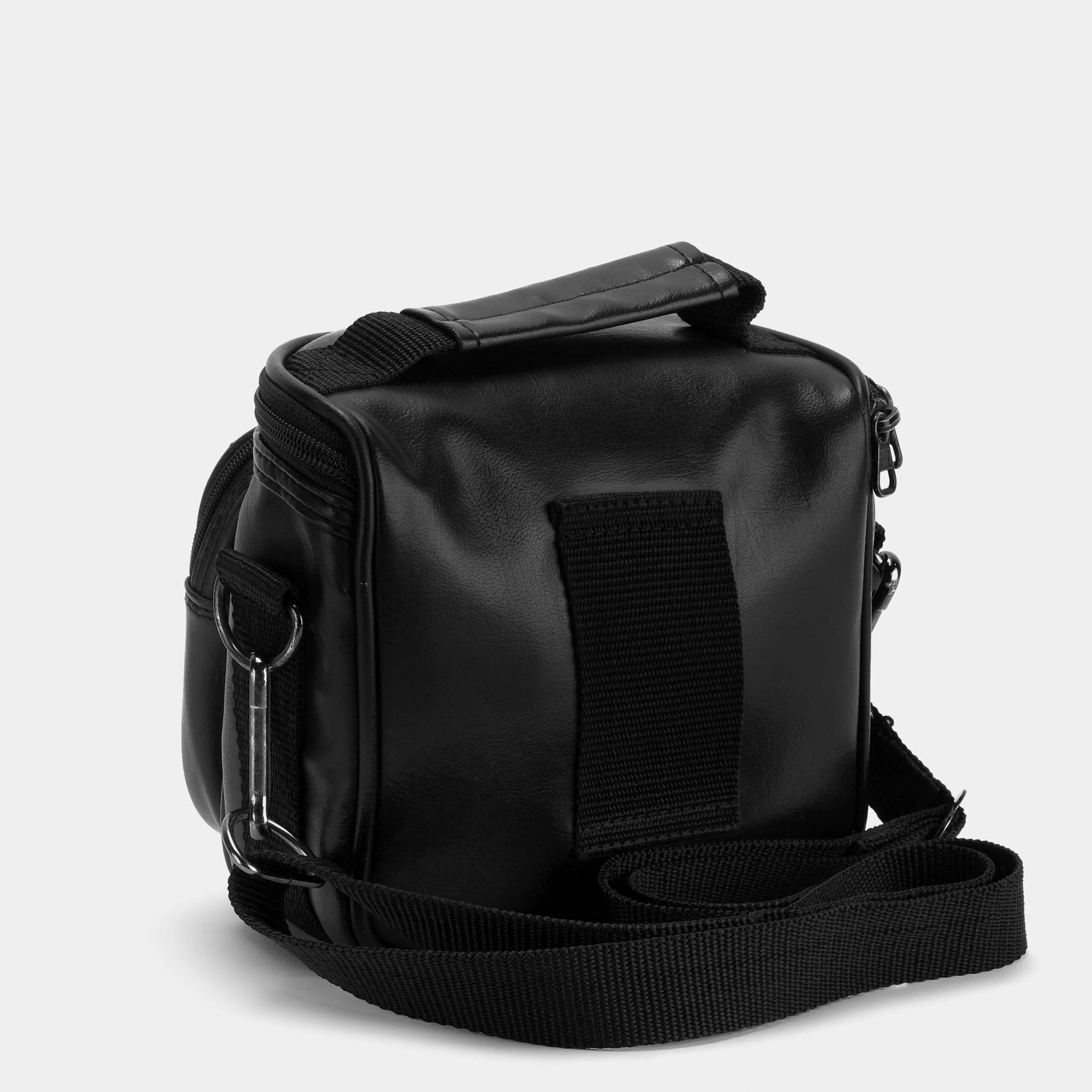 Black Leather Camera Bag with Red Stripe