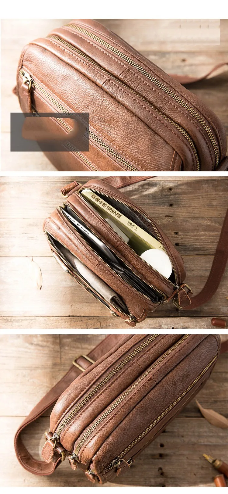 Black Leather Mens Waist Bag Fanny Pack Sling Bag Chest Bag Black One Shoulder Backpack for Men