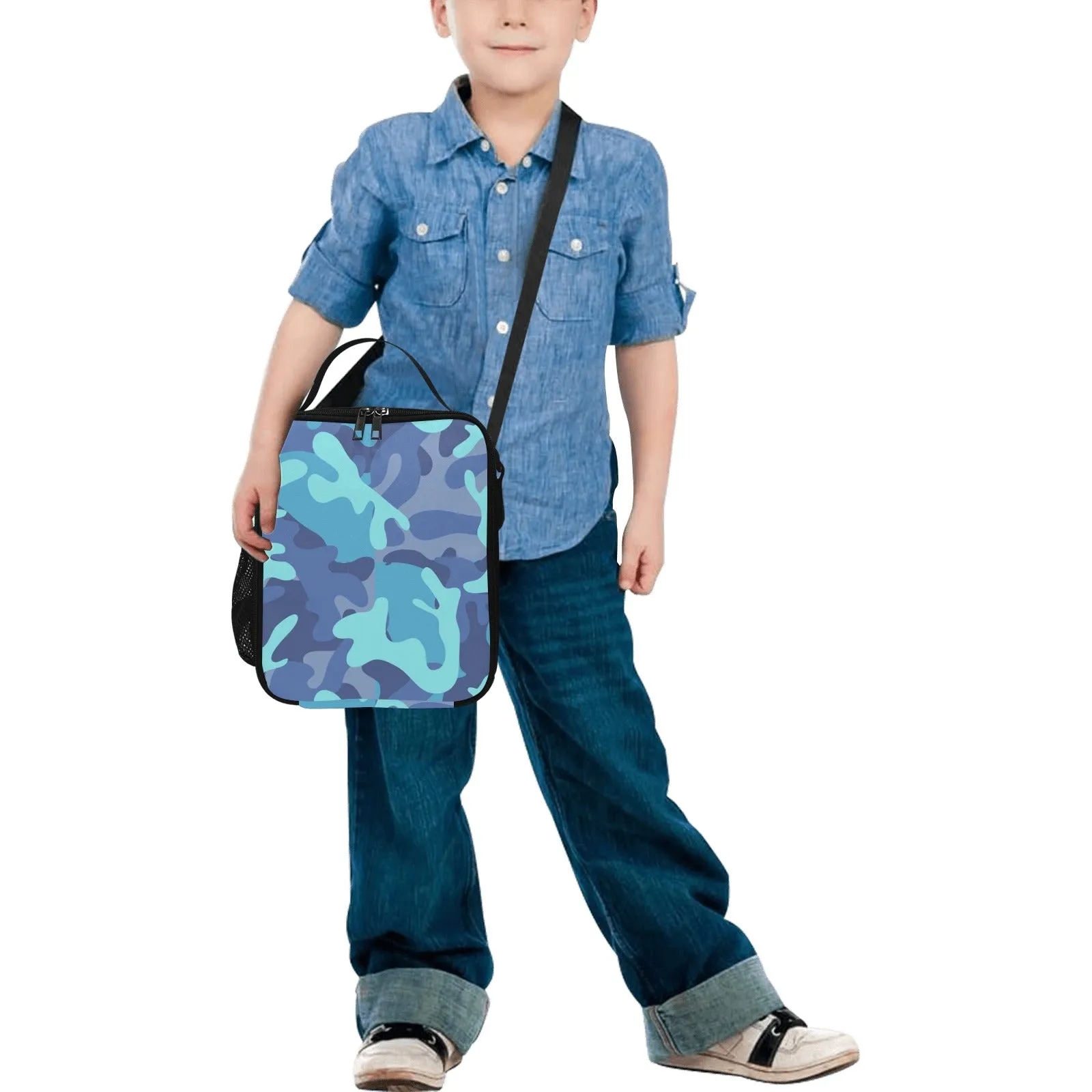 Blue Camo Lunch Bag for Kids - Durable Nylon, Thermal Insulation