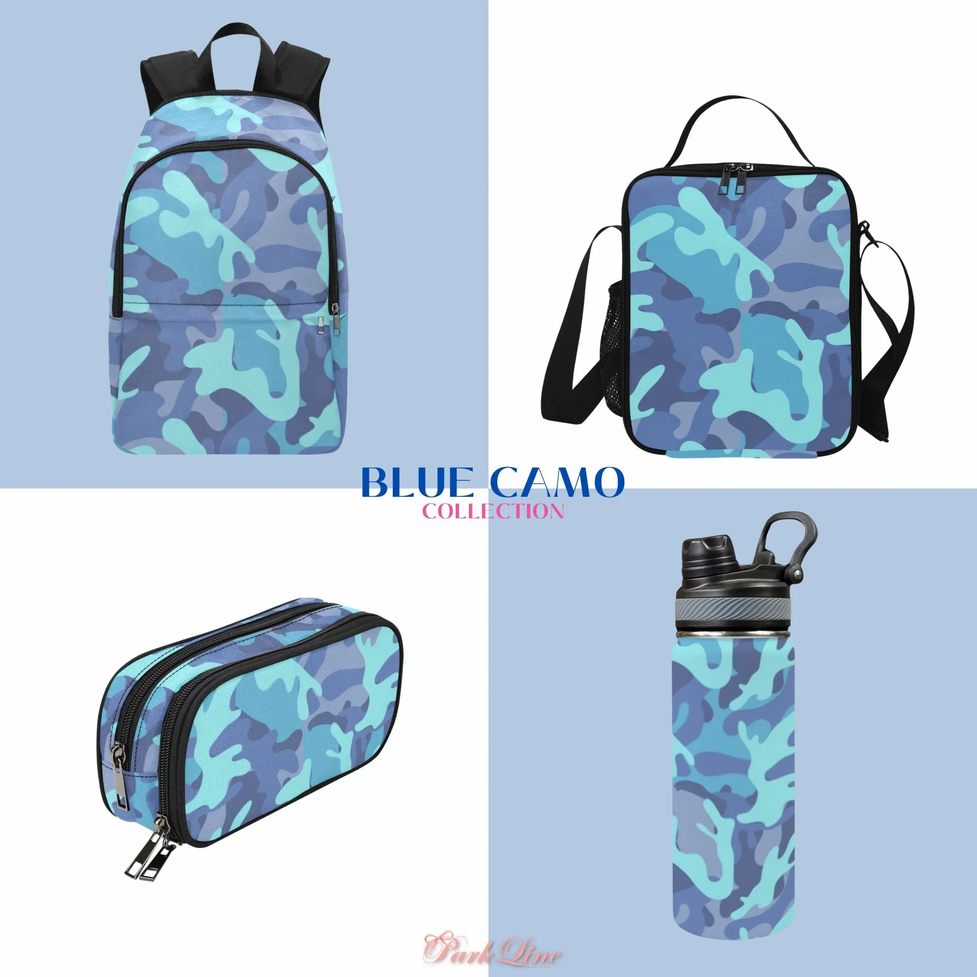 Blue Camo Lunch Bag for Kids - Durable Nylon, Thermal Insulation