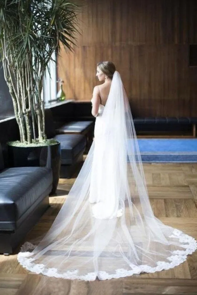 Charming Lace Long With Applique Wedding Bridal Veil