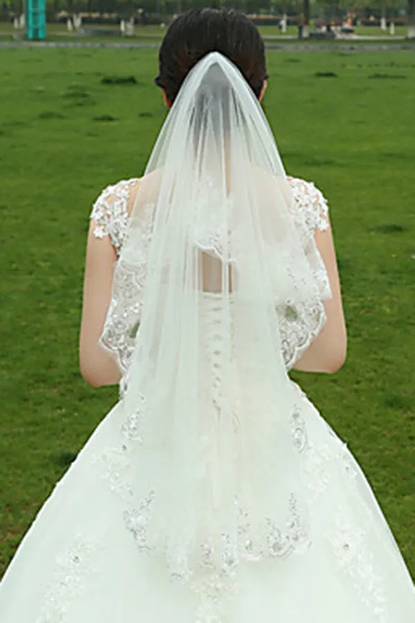 Charming Two-tier Lace Applique Edge Wedding Bridal Veil