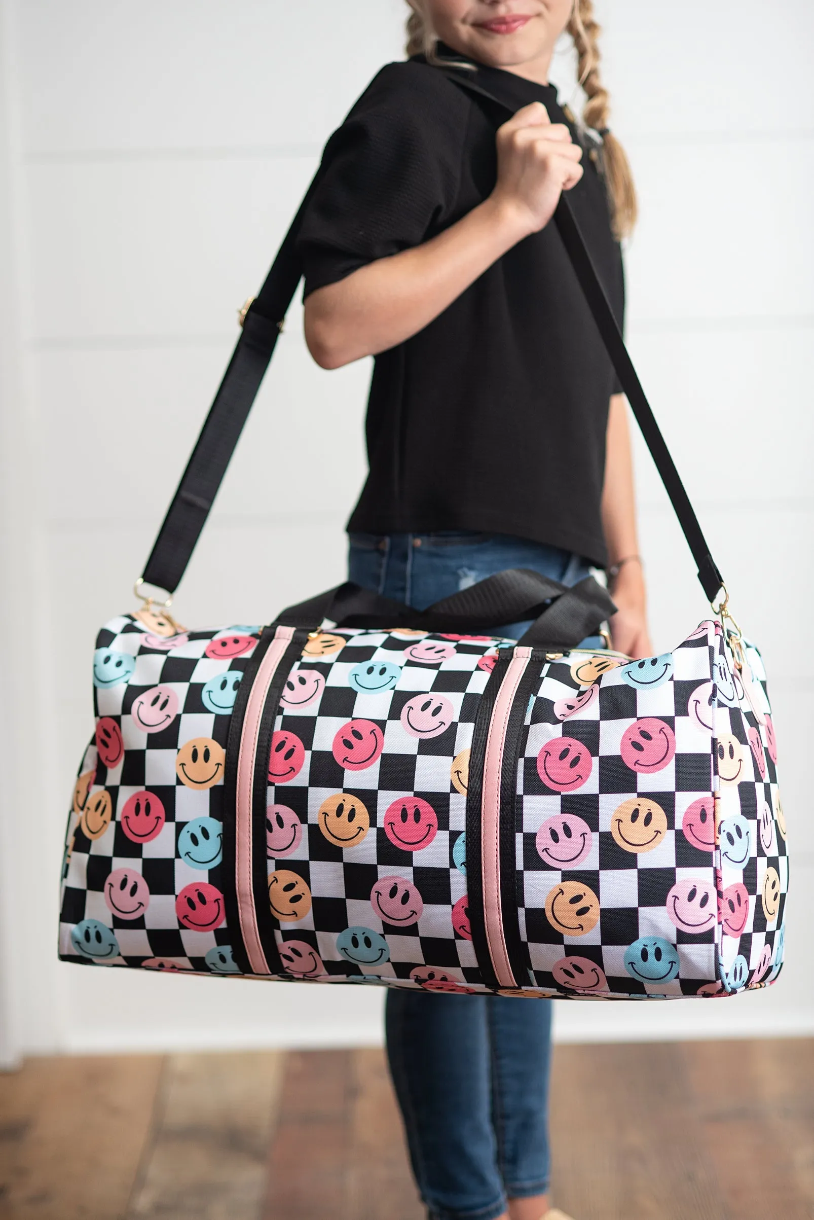 CHECKERED SMILEY OVERNIGHT BAG