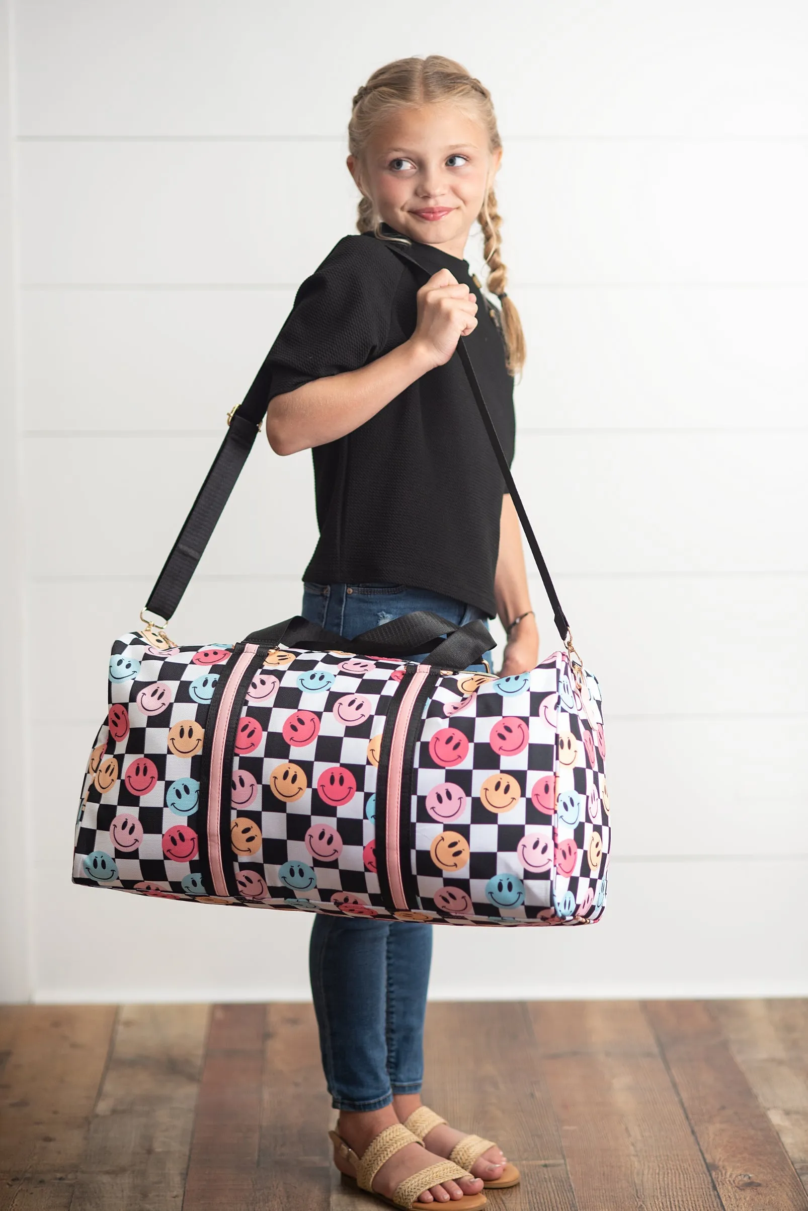 CHECKERED SMILEY OVERNIGHT BAG