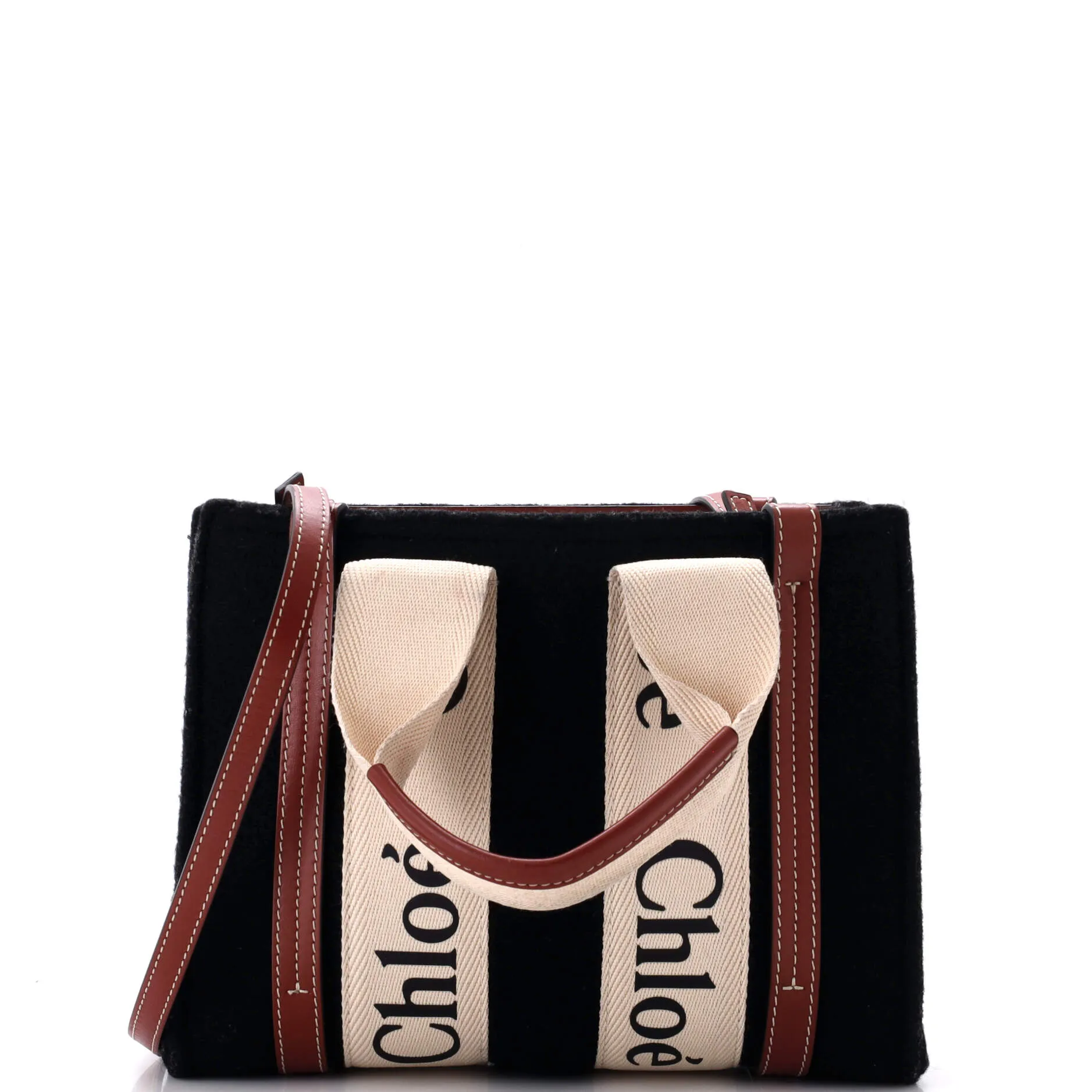 CHLOE Woody Tote Recycled Felt with Leather and Canvas Small