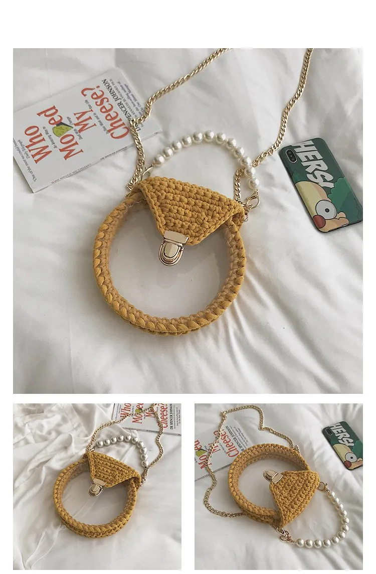 Cute Round Crochet Crossbody Purse PMMA Crochet Shoulder Round Handbag for Girl Circle Crochet Crossbody Purses