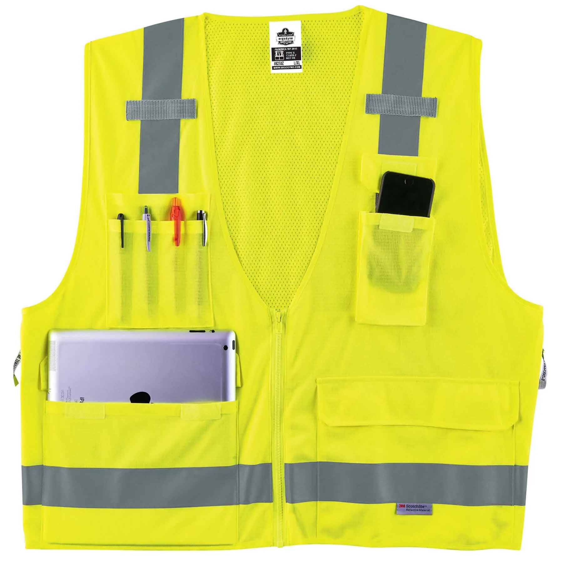 Ergodyne 21429 GloWear 8250Z Type R Class 2 Surveyors Vest, 4XL/5XL, HV Lime