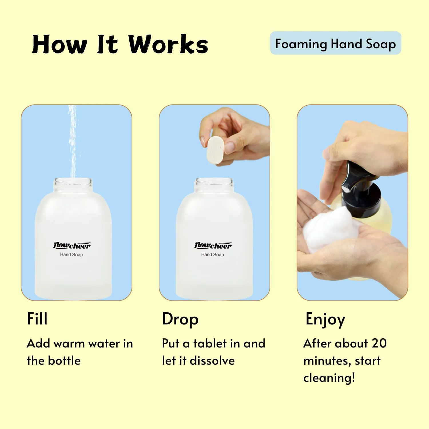 Foaming Hand Soap Tablet Refills-5 Sample Pack Hand Wash Tablets, Zero Waste Eco Friendly Cleaning Supplies-Fills 5 X 8 fl oz Refillable Foam Dispenser(40 Fl oz total)