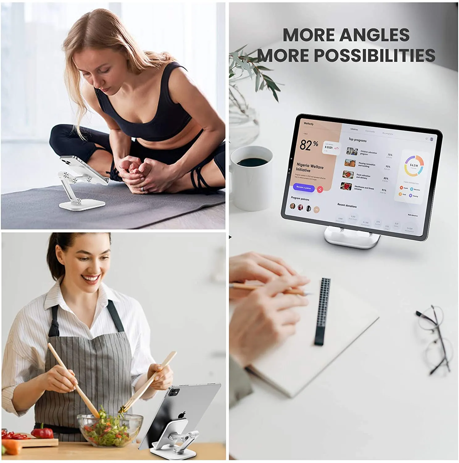 Foldable Angle Height Adjustable Desktop Tablet Phone Holder Stand-White