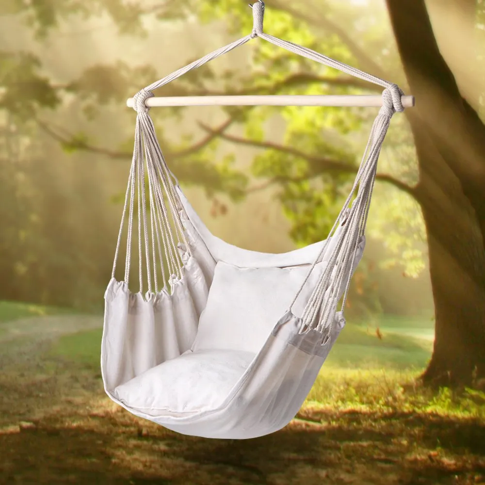 Hammock Chair Hanging Rope Swing with 2 Seat Cushions - Y- STOP