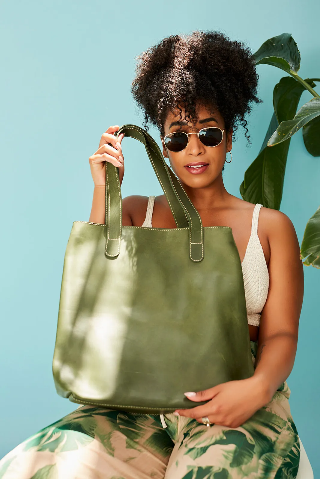 Hanna Leather Tote - Forest Green