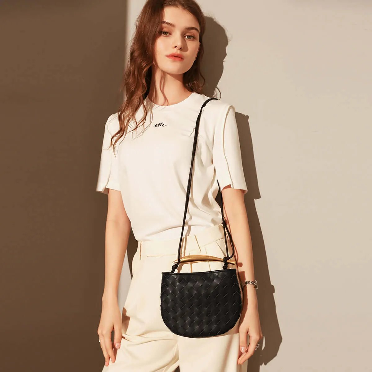 Italian Life Woven Shoulder Bag with Sculptured Handle
