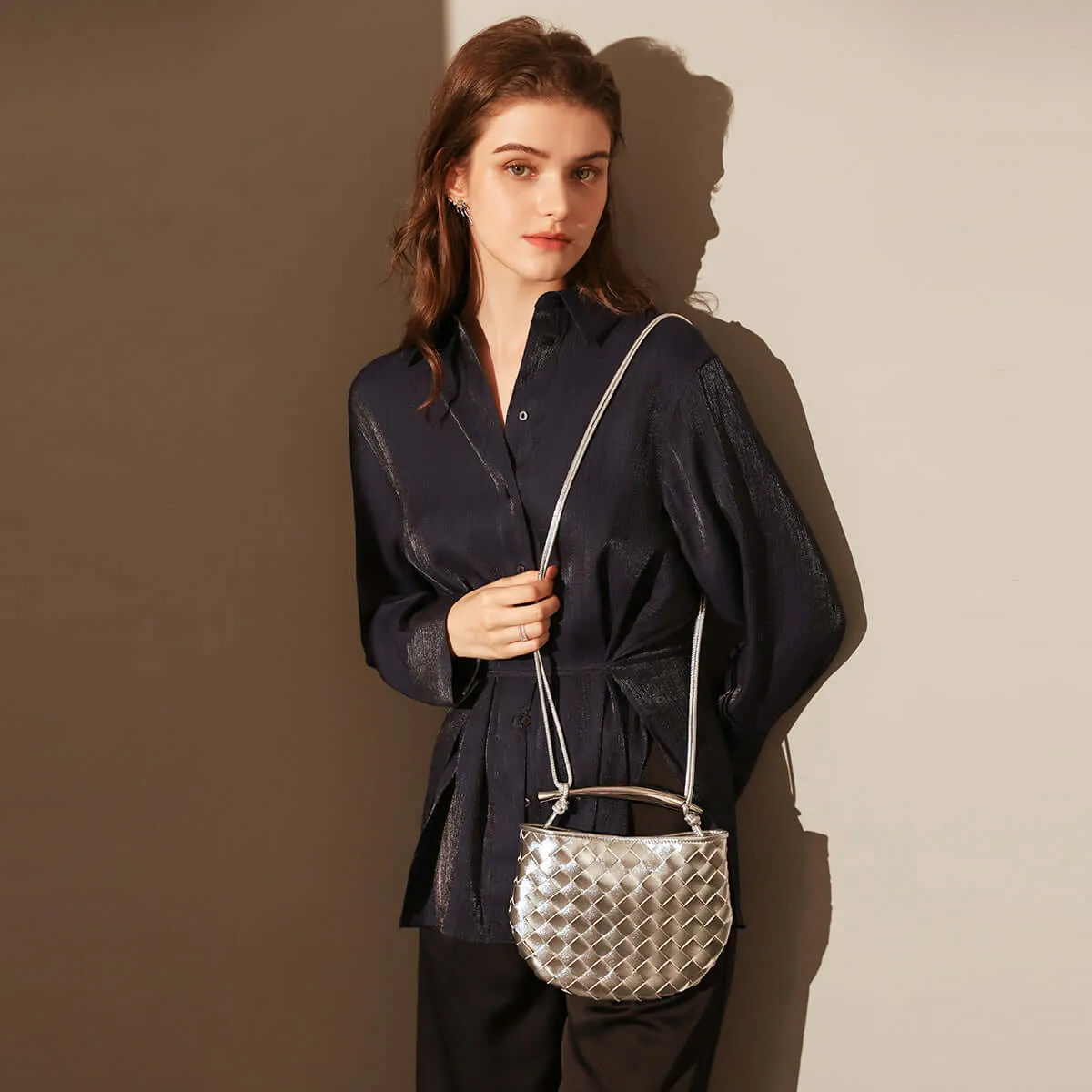 Italian Life Woven Shoulder Bag with Sculptured Handle