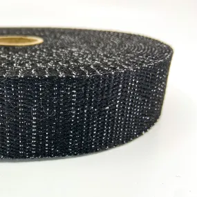 Metallic Cotton Webbing - Black and Silver - 30mm