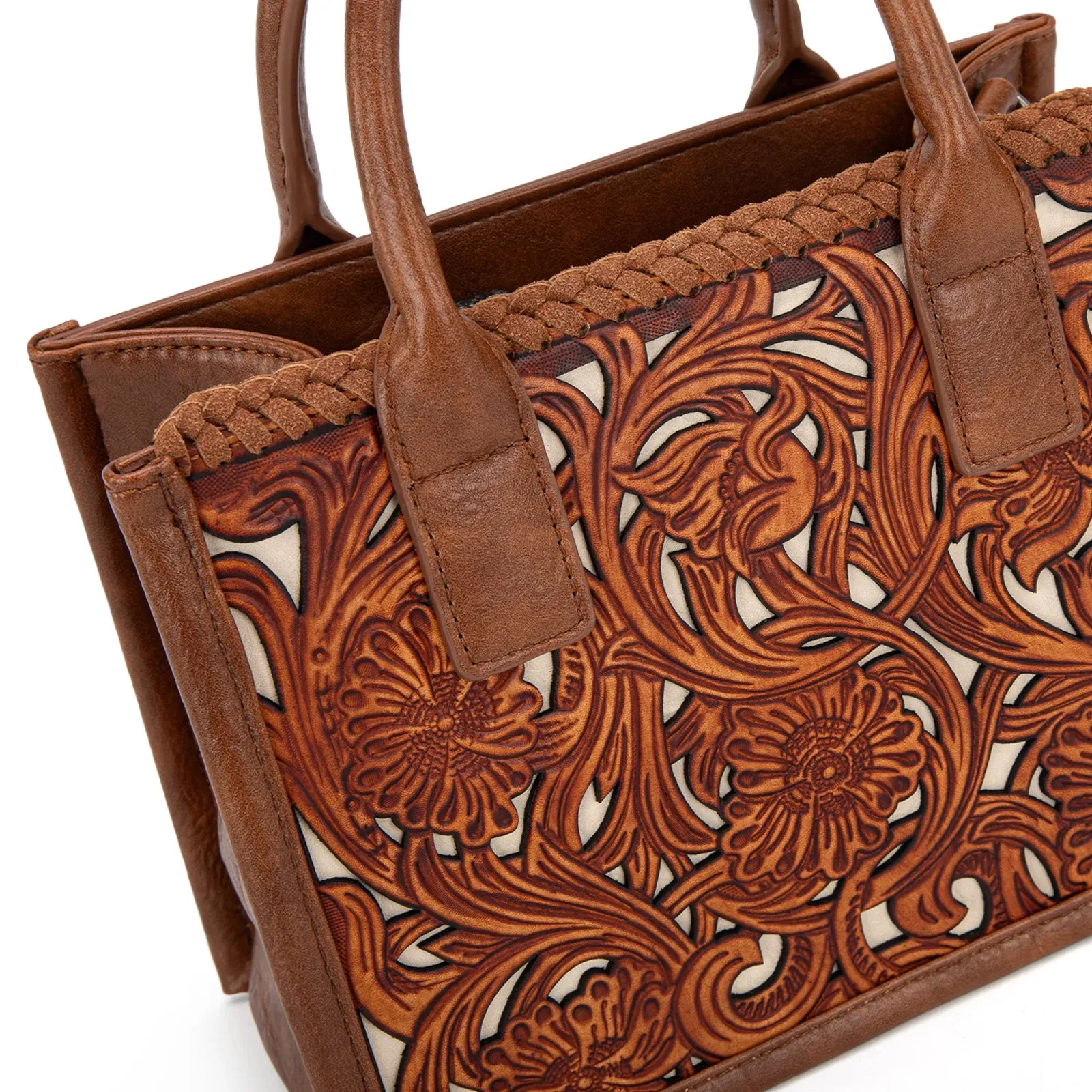 Mini Tooled Tote - Brown