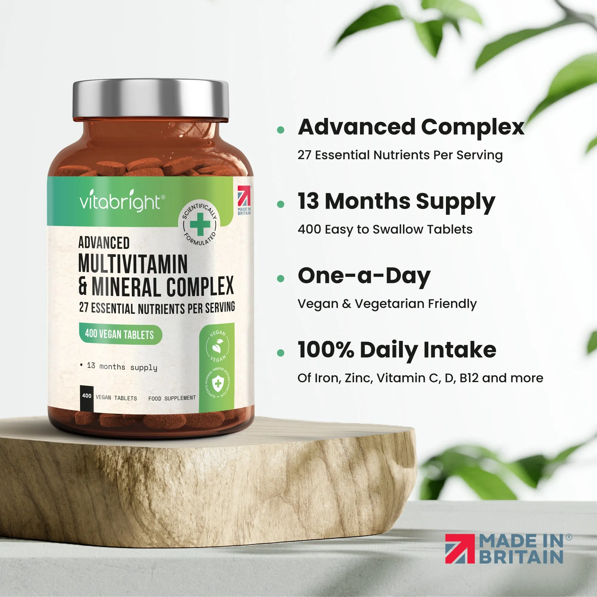 Multivitamin & Minerals 100% RDA 400 Vegan Tablets A-Z for Men & Women