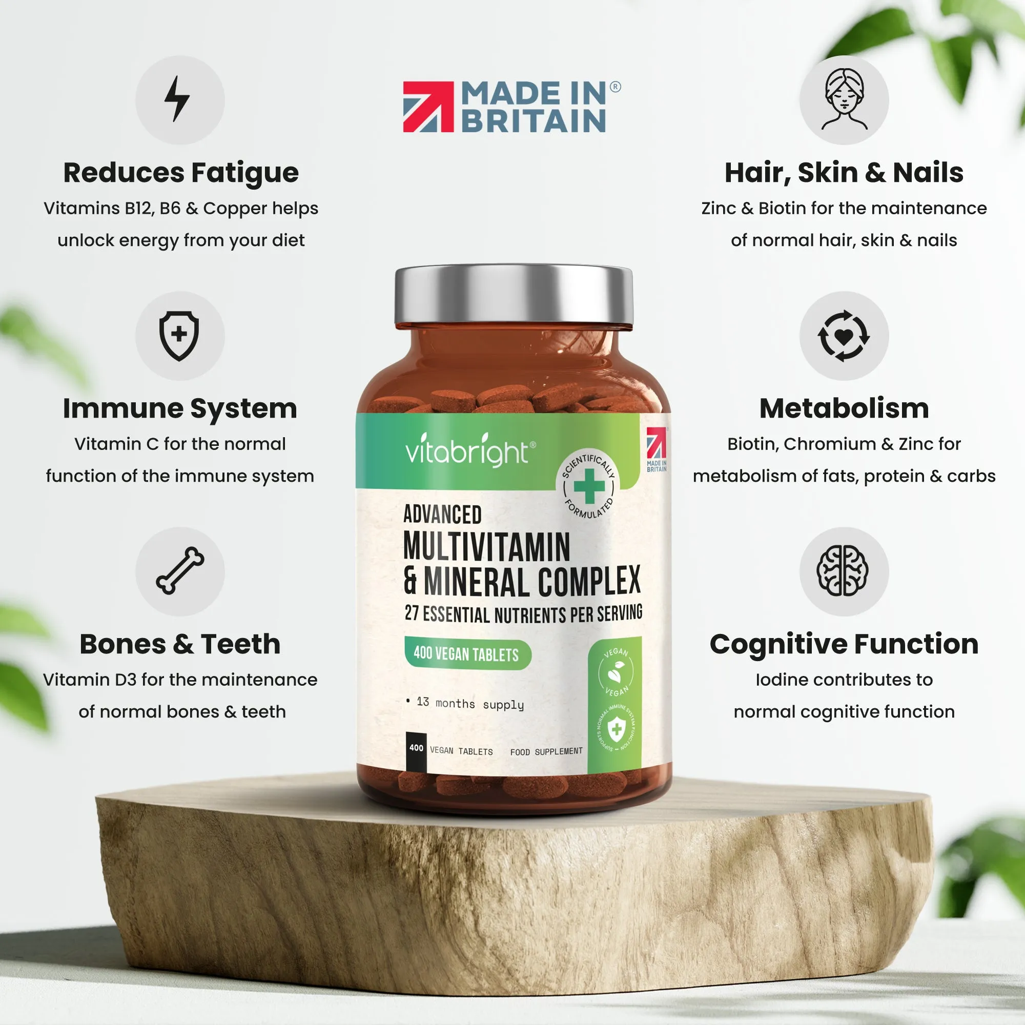 Multivitamin & Minerals 100% RDA 400 Vegan Tablets A-Z for Men & Women