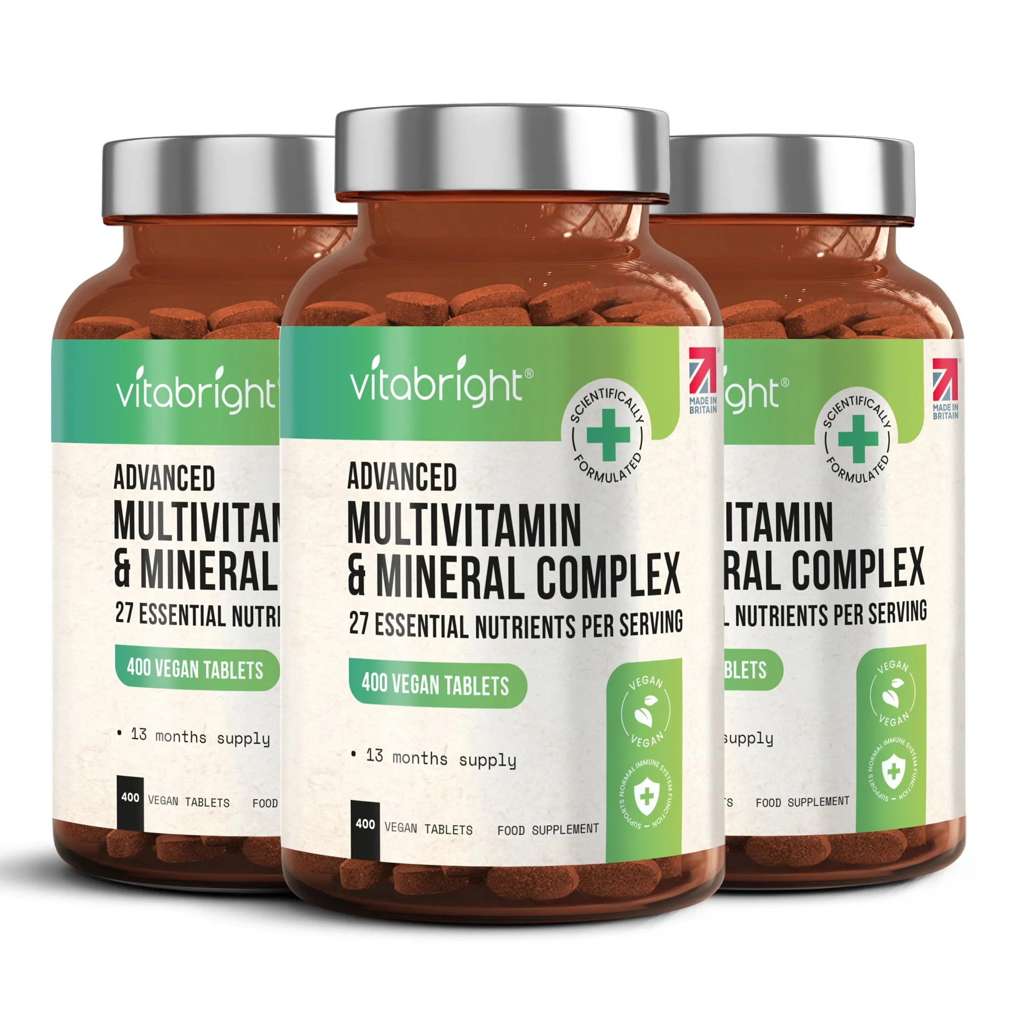 Multivitamin & Minerals 100% RDA 400 Vegan Tablets A-Z for Men & Women