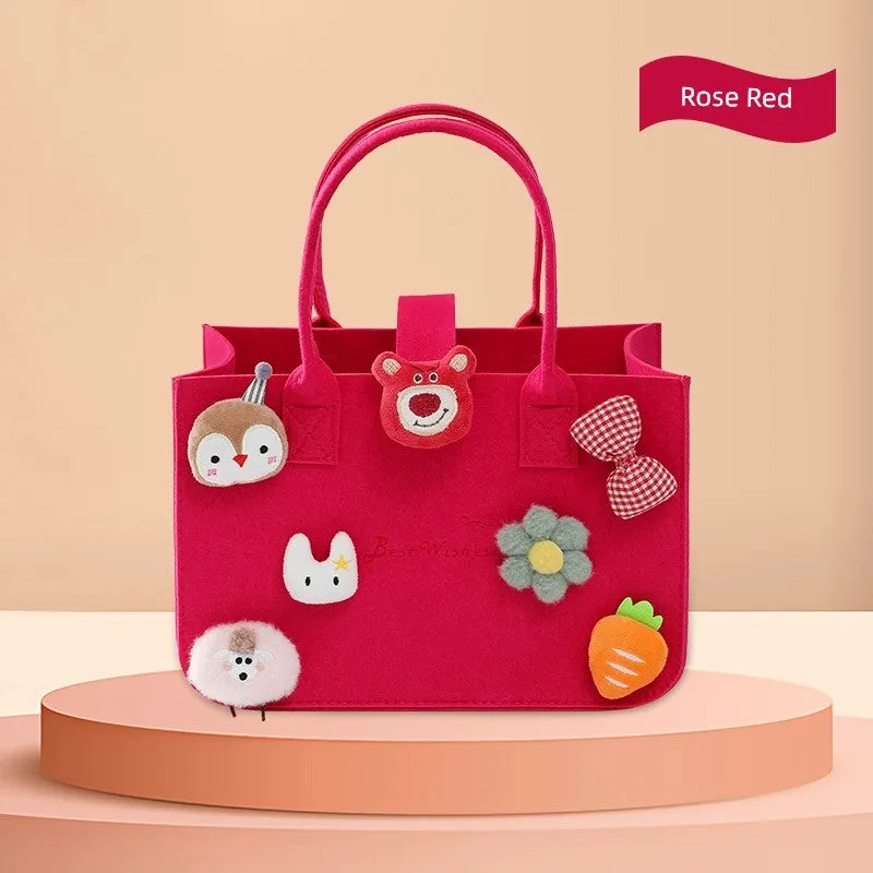 New Arrival Handbag Cartoon Doll Girl Felt Bag