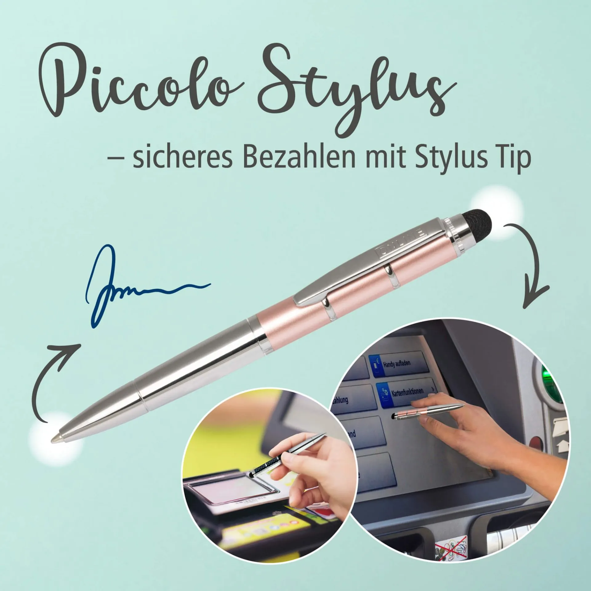 Online Piccolo Ballpoint Pen - Pastel Turquoise (Mini Sized with Stylus)