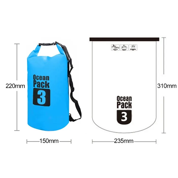 Outdoor Waterproof Single Shoulder Bag Dry Sack PVC Barrel Bag, Capacity: 3L (Sky Blue)