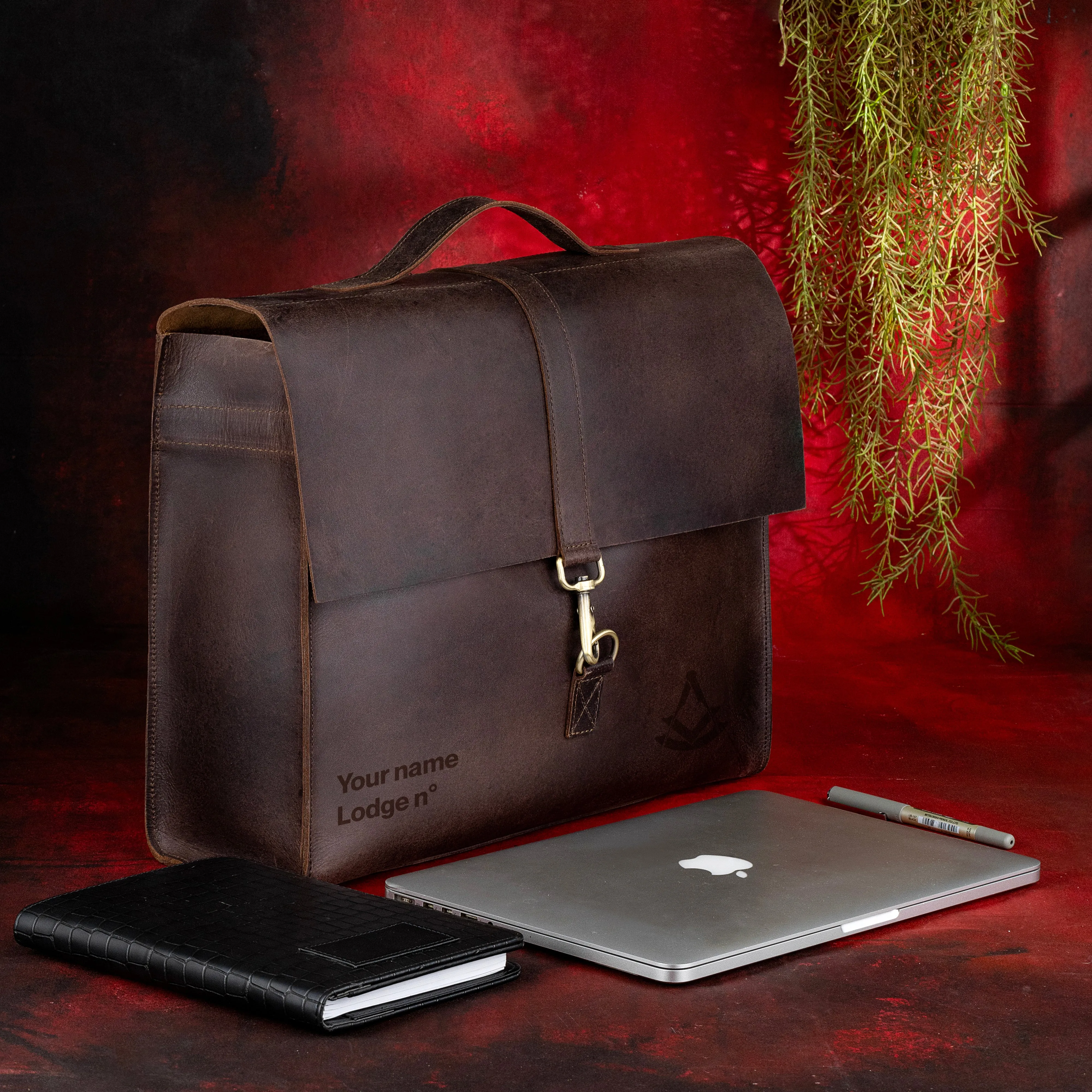 Past Master Blue Lodge Briefcase - Genuine Cow Leather Convertible Bag