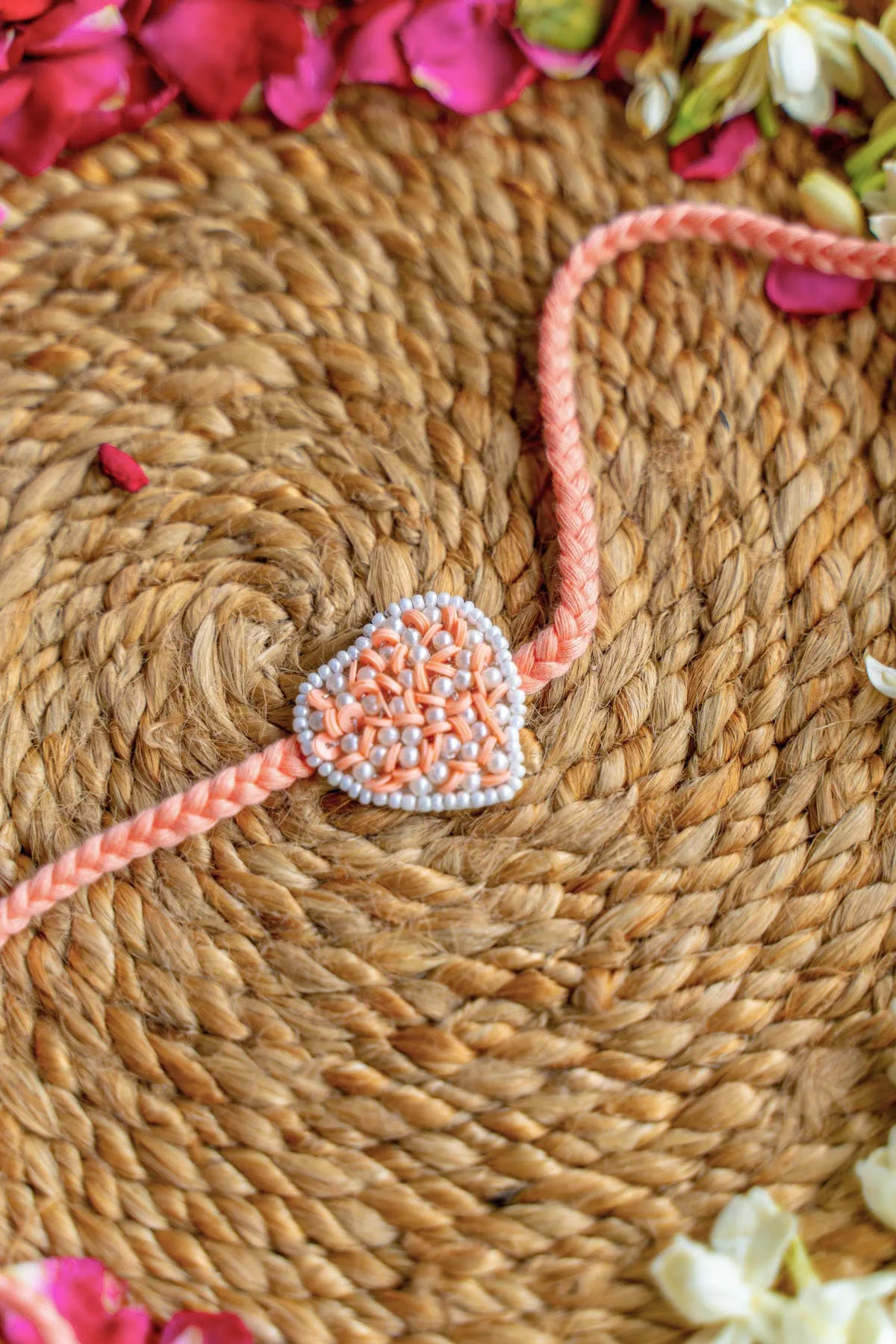 Peach Love Knot Embroidered Rakhi