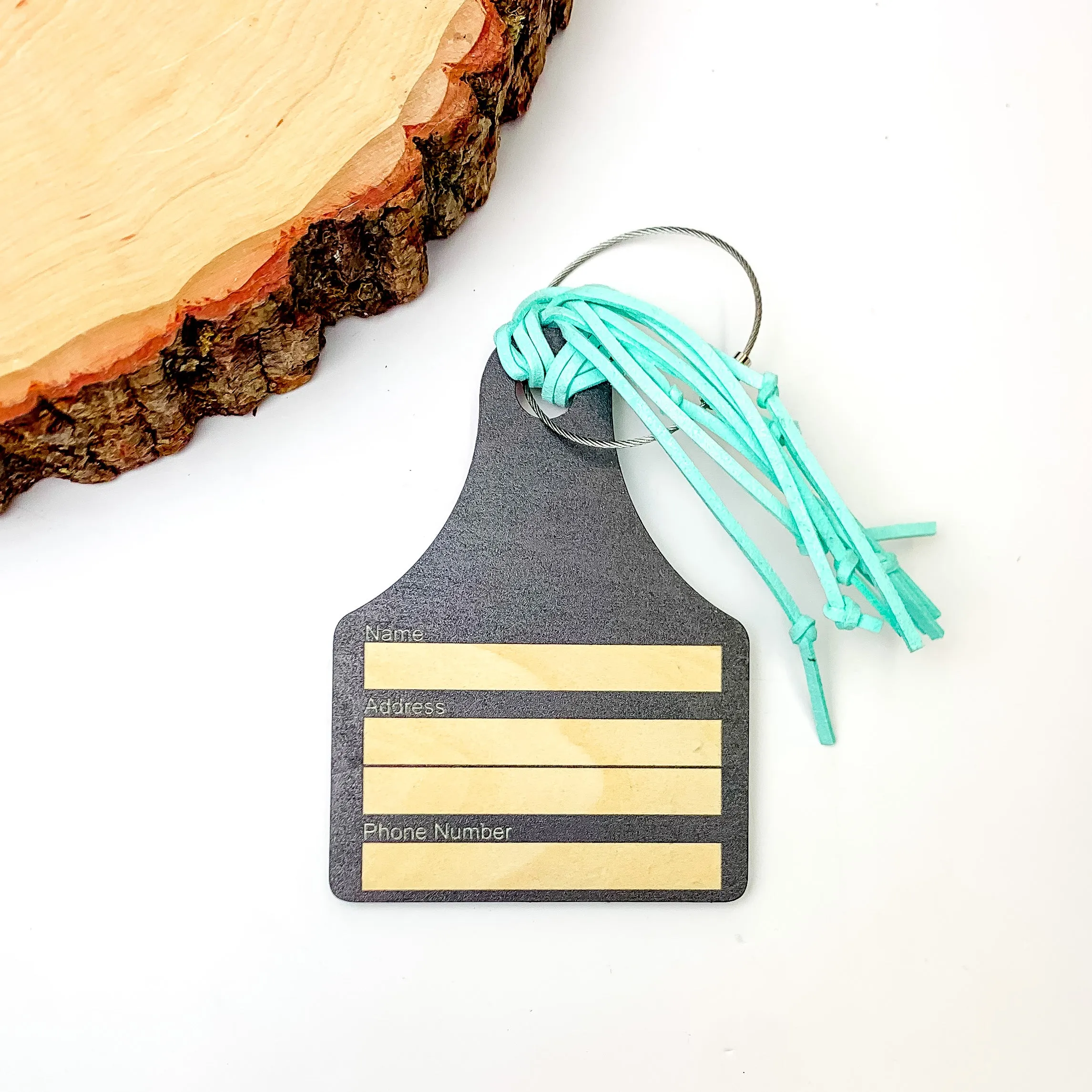 Red and Turquoise Luggage Tag With Cow Picture