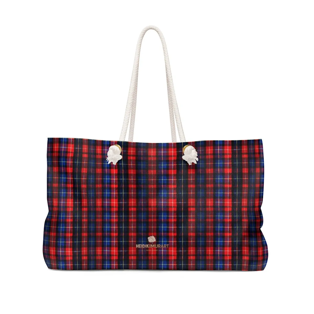 Red Plaid Print Weekender Bag, Best Tartan Print Oversized Designer 24"x13" Large Tote Weekender Bag