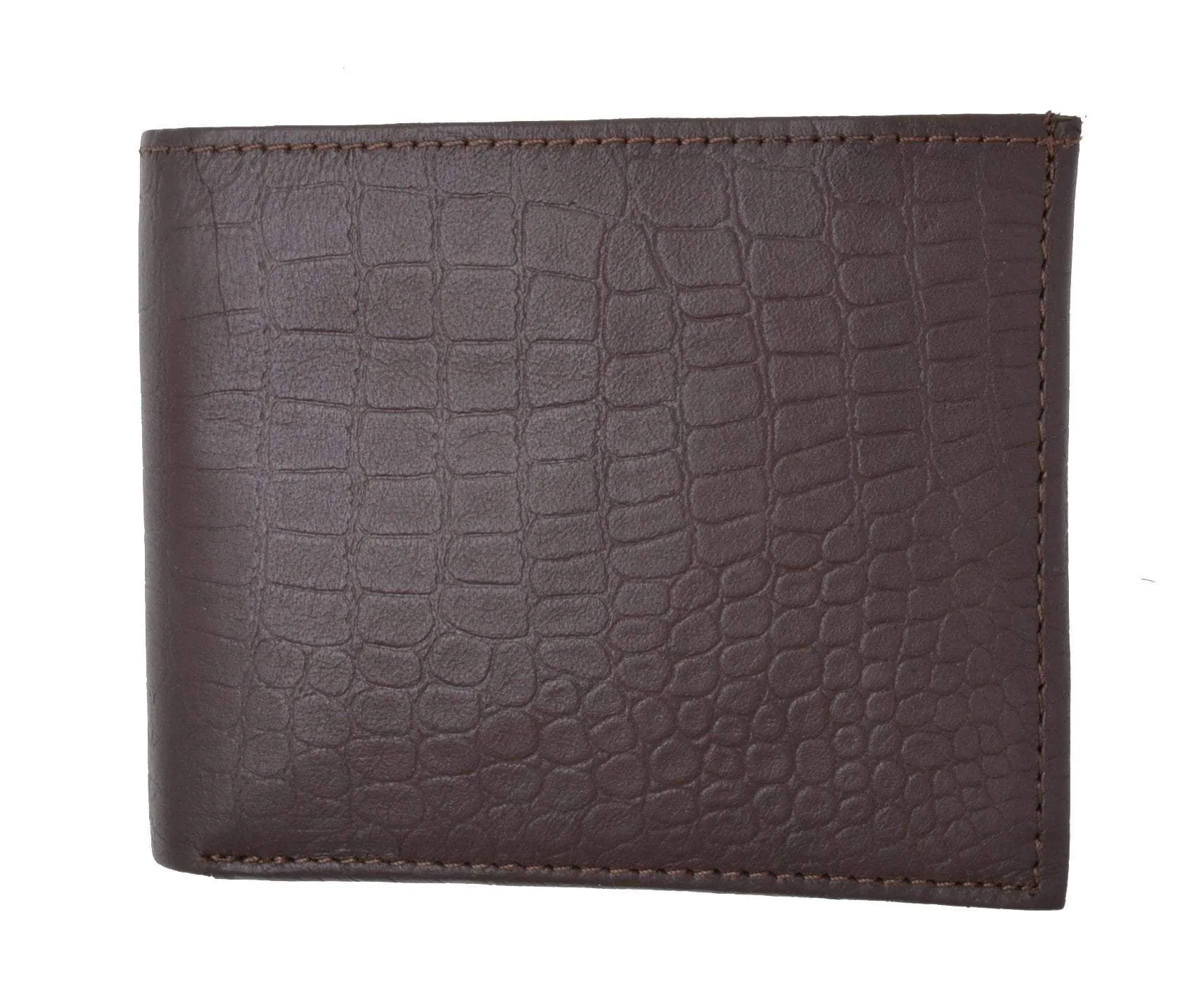 RFID Blocking Premium Soft Leather Croco Pattern  Men's Multi-Card Compact Center Flip Bifold Wallet RFIDP52CR (C)