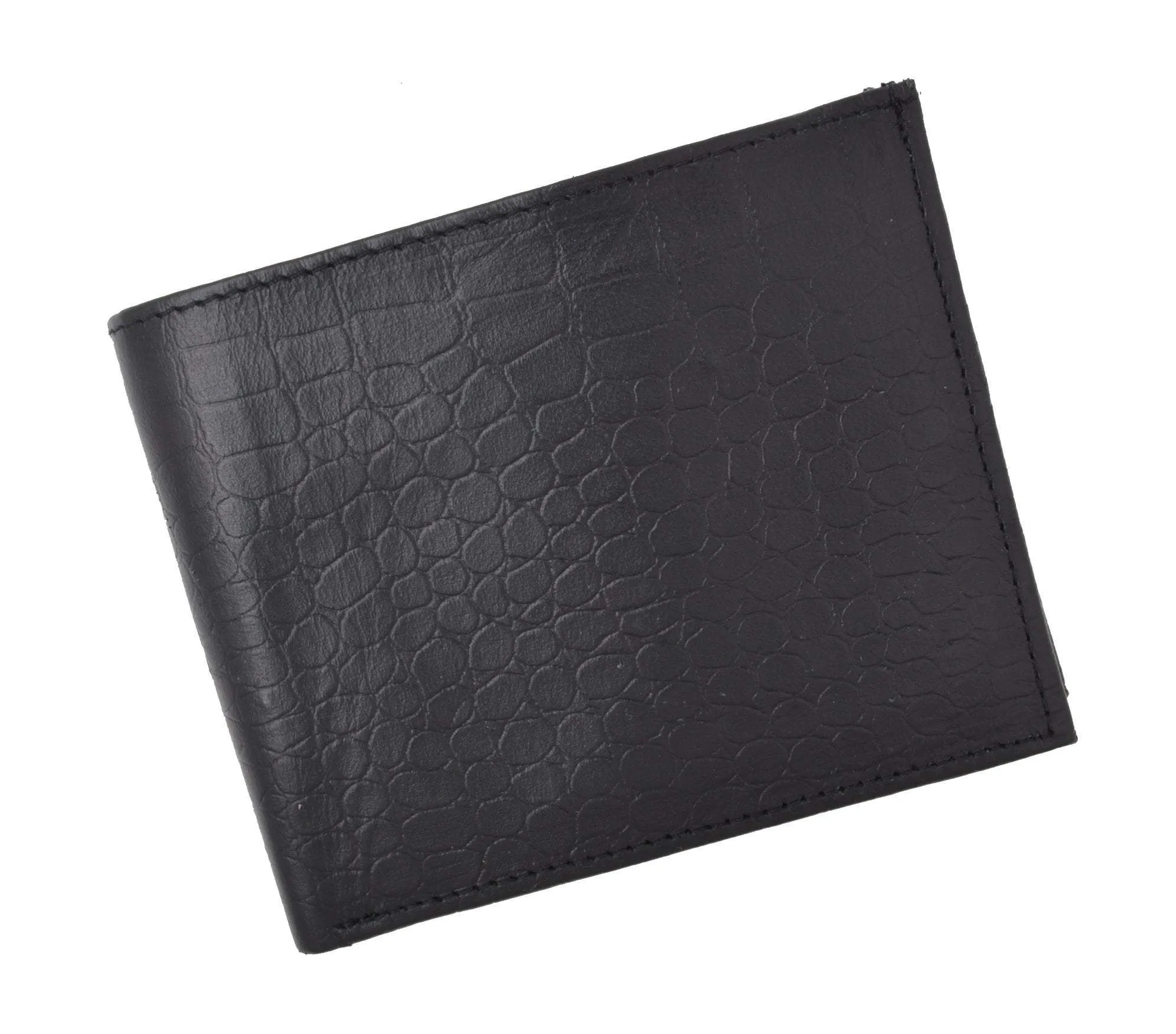 RFID Blocking Premium Soft Leather Croco Pattern  Men's Multi-Card Compact Center Flip Bifold Wallet RFIDP52CR (C)