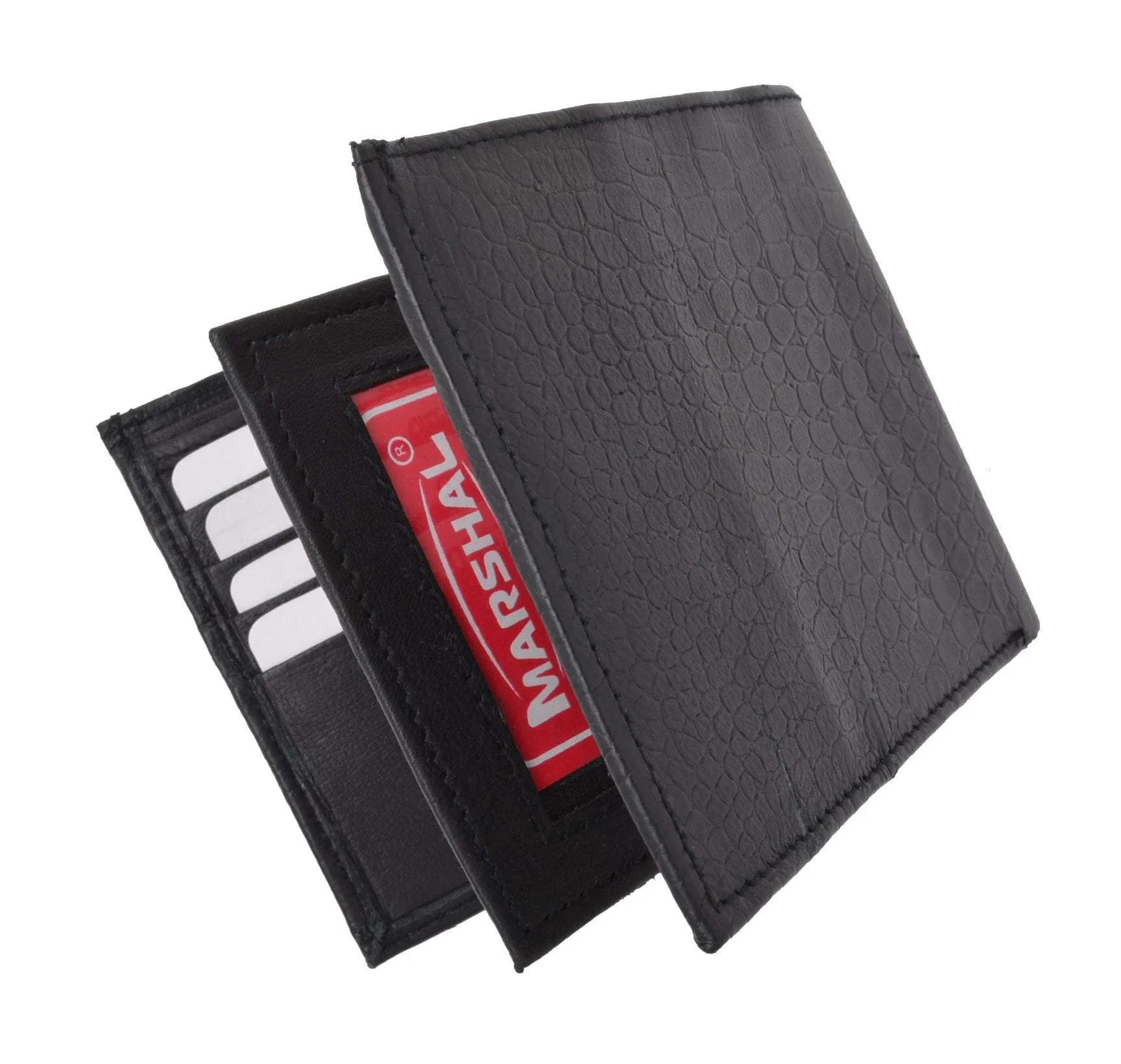 RFID Blocking Premium Soft Leather Croco Pattern  Men's Multi-Card Compact Center Flip Bifold Wallet RFIDP52CR (C)