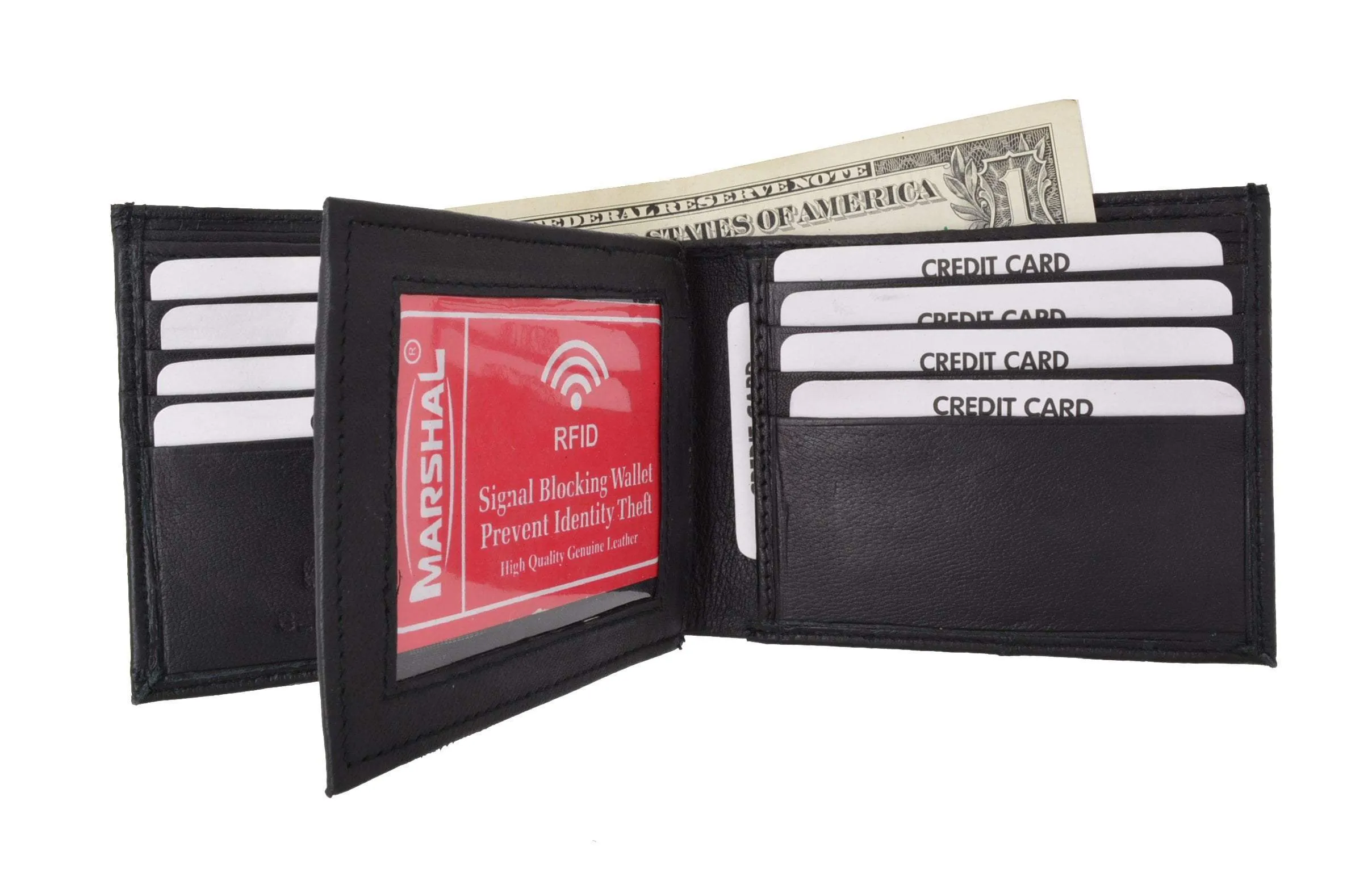 RFID Blocking Premium Soft Leather Croco Pattern  Men's Multi-Card Compact Center Flip Bifold Wallet RFIDP52CR (C)