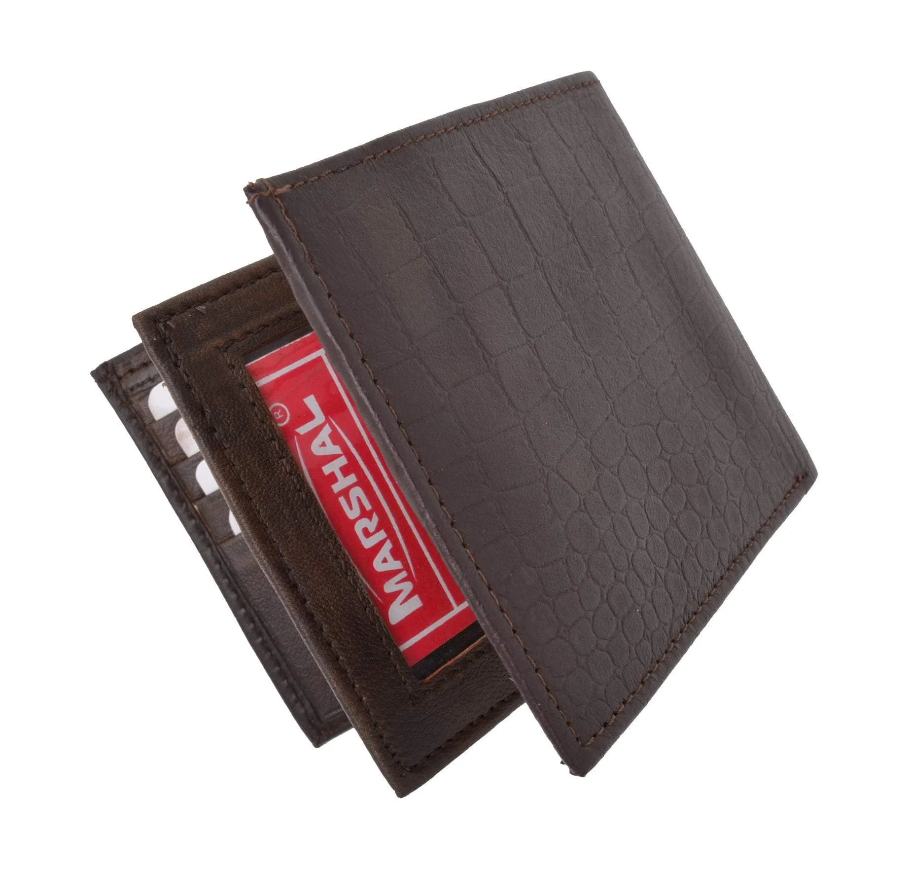 RFID Blocking Premium Soft Leather Croco Pattern  Men's Multi-Card Compact Center Flip Bifold Wallet RFIDP52CR (C)