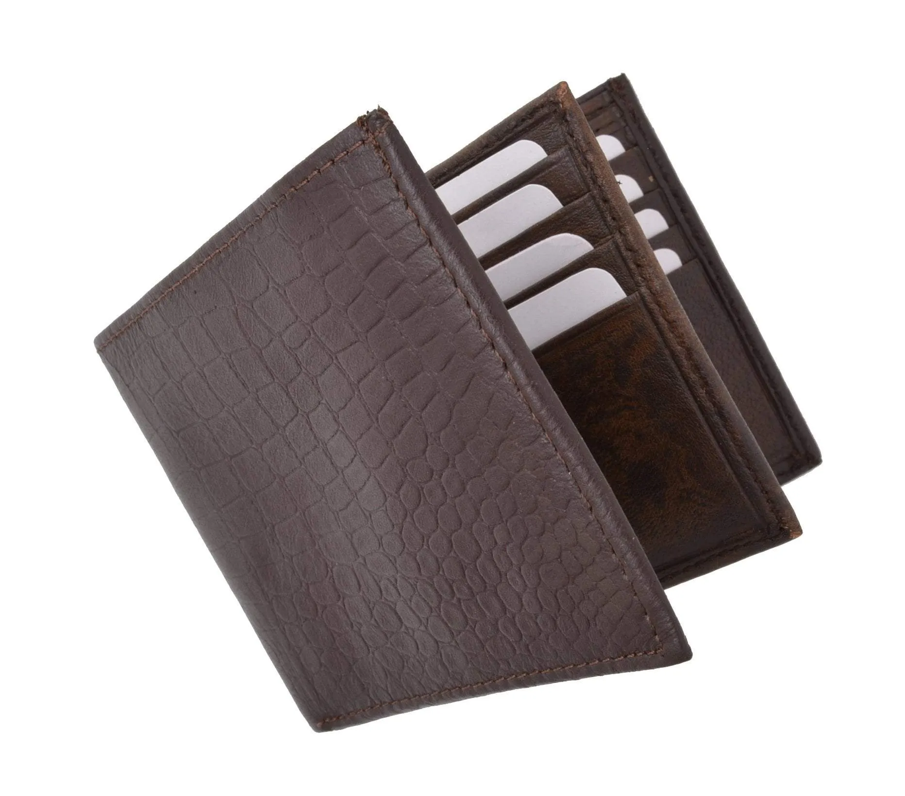 RFID Blocking Premium Soft Leather Croco Pattern  Men's Multi-Card Compact Center Flip Bifold Wallet RFIDP52CR (C)