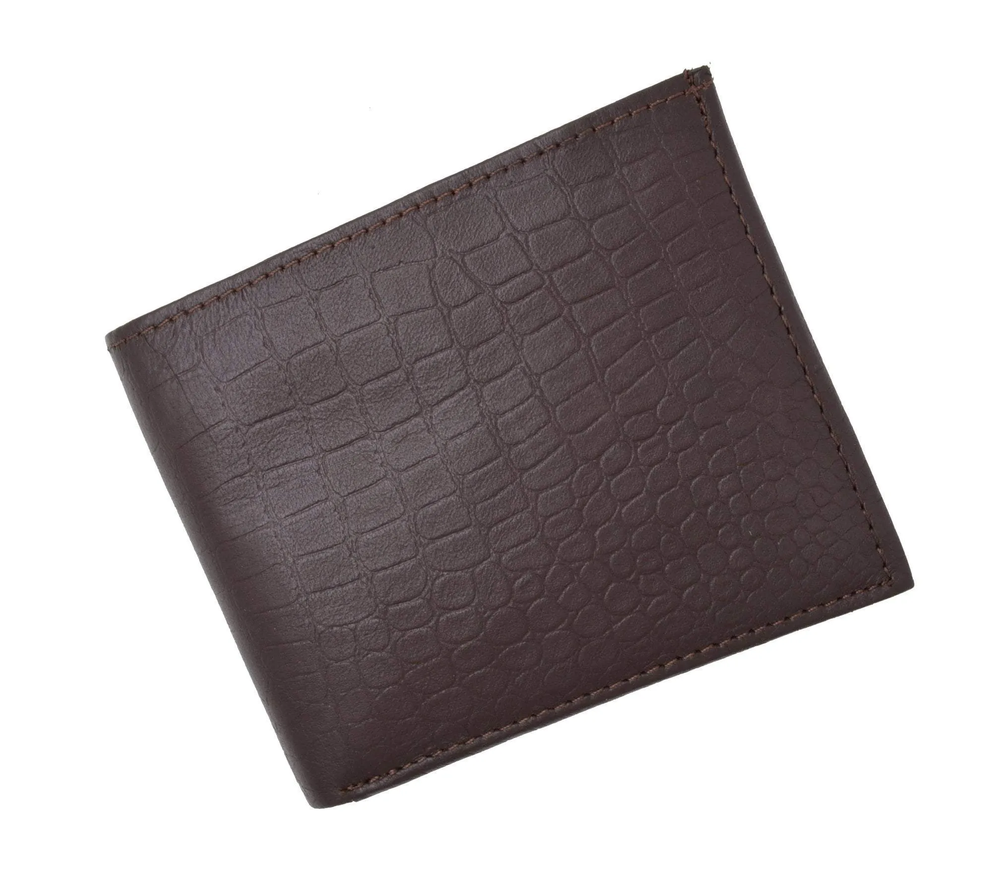 RFID Blocking Premium Soft Leather Croco Pattern  Men's Multi-Card Compact Center Flip Bifold Wallet RFIDP52CR (C)