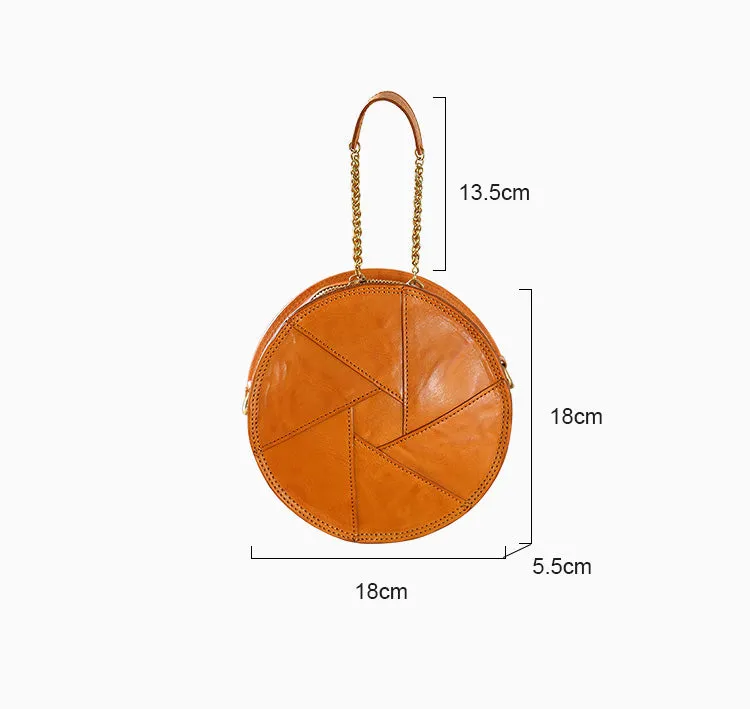 Small Ladies Round Leather Bag Black Leather Shoulder Bag