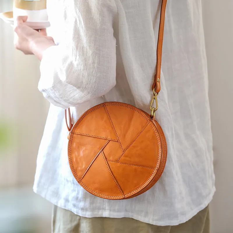 Small Ladies Round Leather Bag Black Leather Shoulder Bag