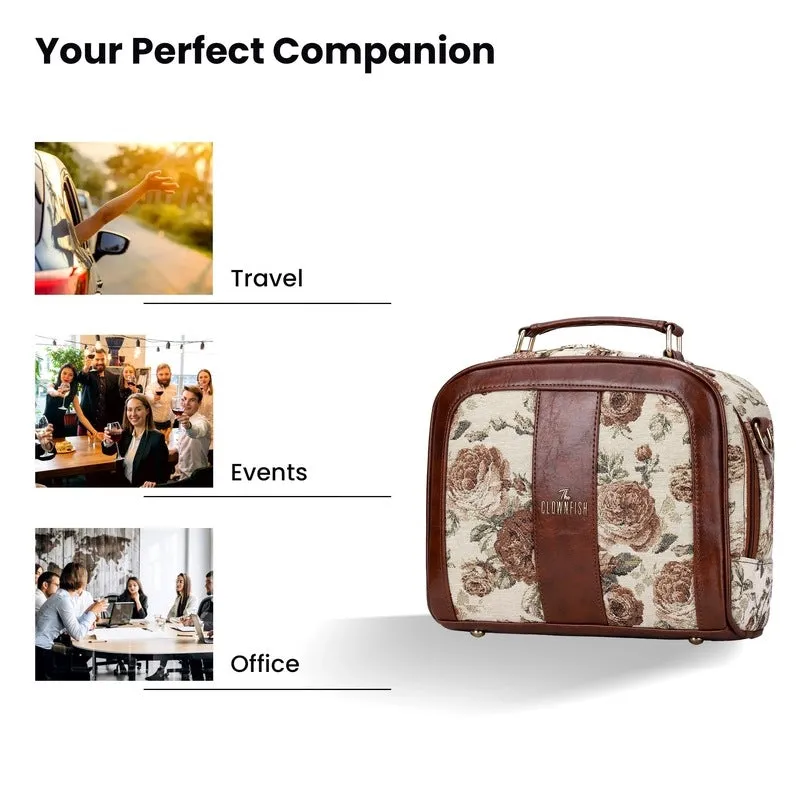 THE CLOWNFISH Elsie Series Tapestry Crossbody Sling Bag for Women Ladies Handbag Single Shoulder Bag with Shoulder Belt (Brown-Floral)