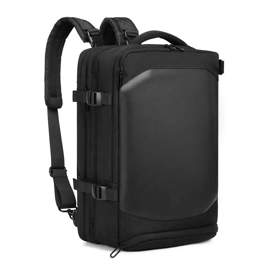 THE CLOWNFISH Unisex TUGUAN Multi-Functional Straps Detachable Convertible 15.6 Inches Backpack Shoulder Messenger Bag with Rain Cover (Black)