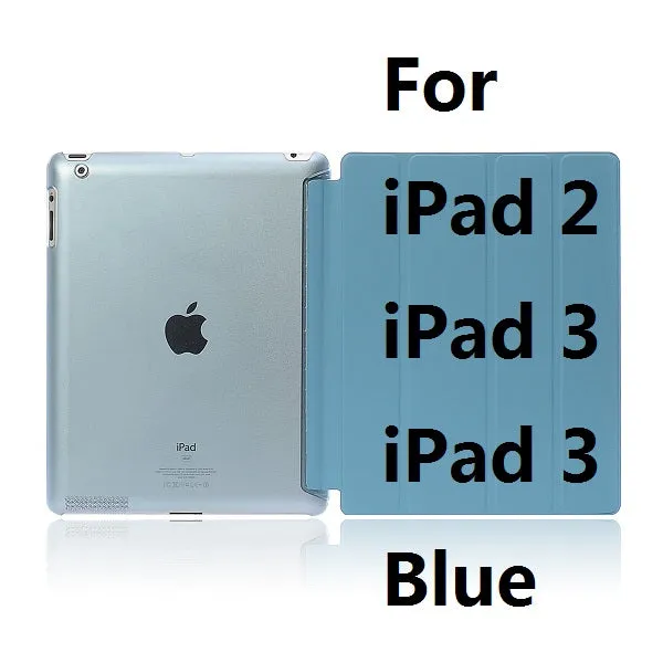 Ultra Slim Four Fold PU Leather with Crystal Hard Back Smart Stand Case Cover for iPad 2 iPad 3 iPad 4 Mini 1 2 3