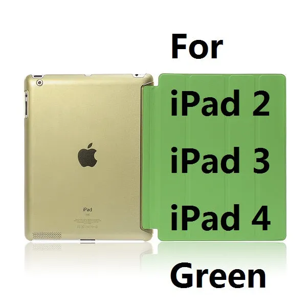 Ultra Slim Four Fold PU Leather with Crystal Hard Back Smart Stand Case Cover for iPad 2 iPad 3 iPad 4 Mini 1 2 3