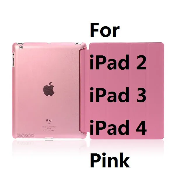 Ultra Slim Four Fold PU Leather with Crystal Hard Back Smart Stand Case Cover for iPad 2 iPad 3 iPad 4 Mini 1 2 3